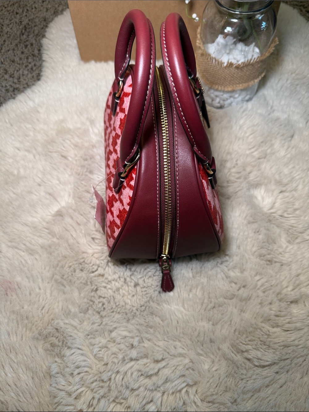 ✨NWT COACH Red Houndstooth Dome Satchel Bag✨ - Picture 3 of 12